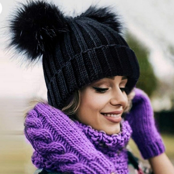 Winter Fur Beanie Sherpa Lined Soft Warm Lux Beanie Single Pom Pom Studded Knit - Picture 17 of 17